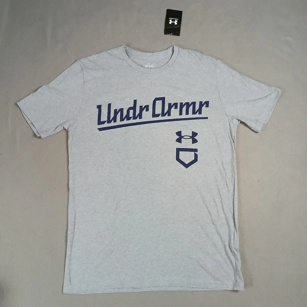 New Under Armour Shirt‎ Men's Size Medium UA Baseball Script Tee TShirt Grey